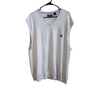 Chaps Mens XXL Oatmeal Beige 100% Cotton V-Neck Knit Sweater Vest Logo